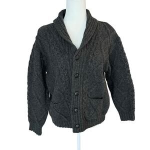 Arancrafts Ireland Gray Merino Wool Fisherman Shawl Cardigan Medium Grandpacore